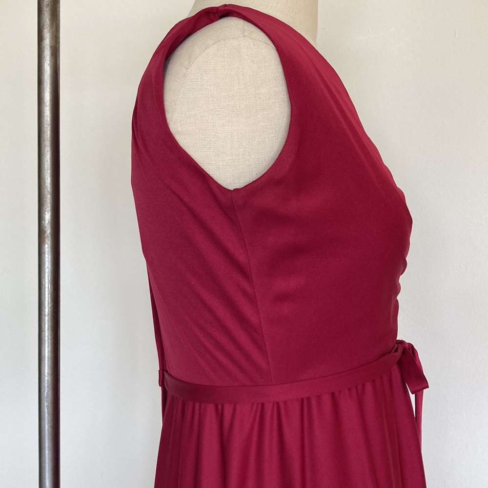 70s 2-piece set, maxi sleeveless dress and sheer floral capelet, burgundy, S - Picture 9 of 16